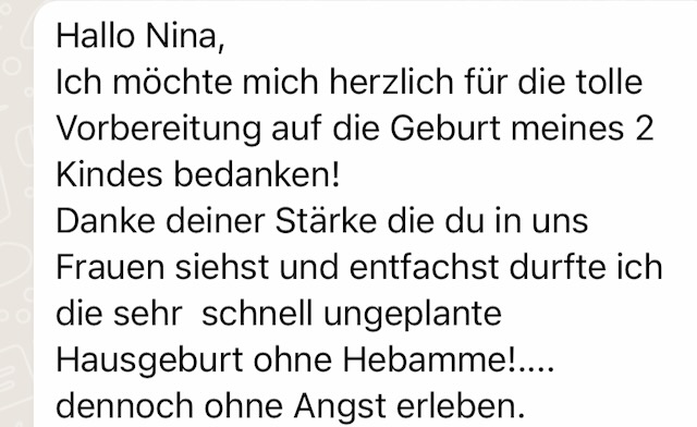 WhatsApp-Nachricht: Vorbereitung auf 2. Kind, ungeplante Hausgeburt ohne Angst